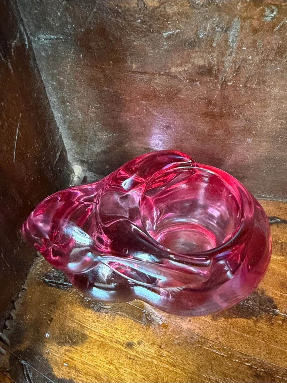 Vintage Indiana  glass Bunny votive/trinket holder red/pink